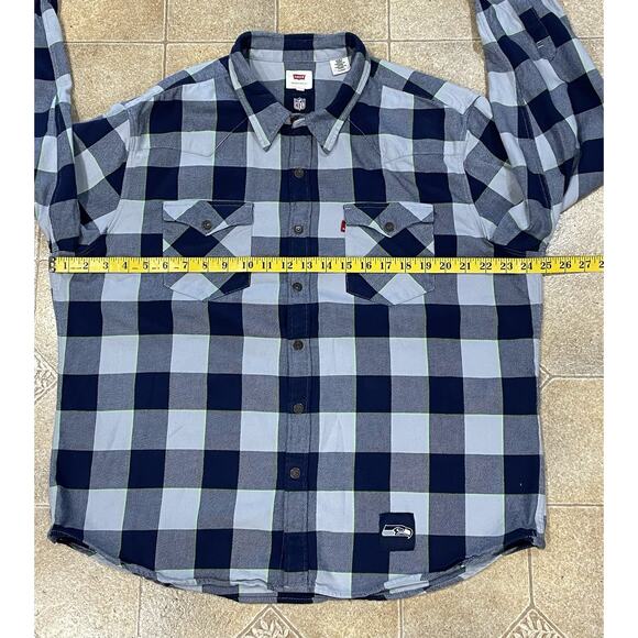 Levis-NFL Seattle Seahawks Snap Button Shirt Women’s Size XL Gray/Blue Football - Picture 5 of 16